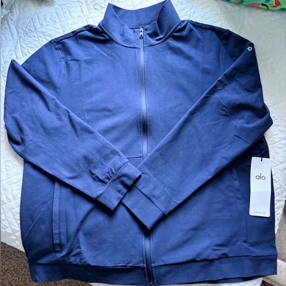 New w/ Tags ALO Yoga Men's Navy Conquer Max Mock Neck Full Zip | Size L - Picture 4 of 11